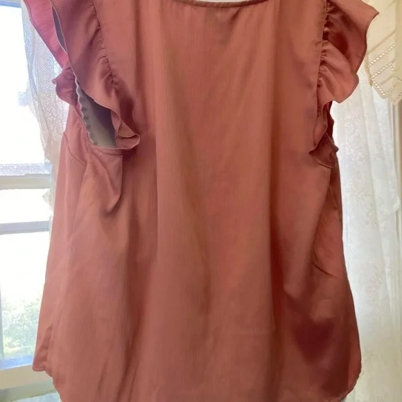 Nine West Women's Ruffled Sleeve Button-Down Top - Pink L - Picture 2 of 3